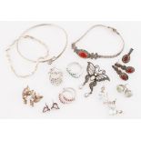 A collection of gemstone set jewellery to include nine pairs of earrings, to include ruby,