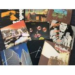 A collection of various LP records including Black Sabbath, Pink Floyd, Yes, Argent, Deep Purple,