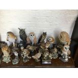 A selection of eighteen resin owl figurines.