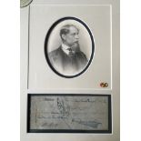 A framed cheque signed by Charles Dickens and dated March 1862 with engraving portrait,
