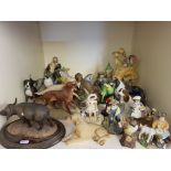 A collection of resin animals, various figures etc.