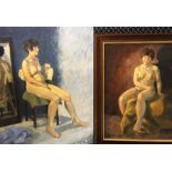 JOHN VILLAGE. Two signed, oil on canvas, one unframed and dated 1983, nude seated on chair, one