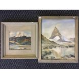 Two large, framed, unsigned, mountainous landscapes. One in the style of RODERIC O CONOR (1860-