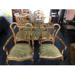 Two Edwardian chairs with pierced vase back, together with matching bench and four similar dining