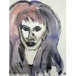 SHEILA BENSON. Framed, signed with initials and titled ‘Brunette’, ink on canvas, head of female,