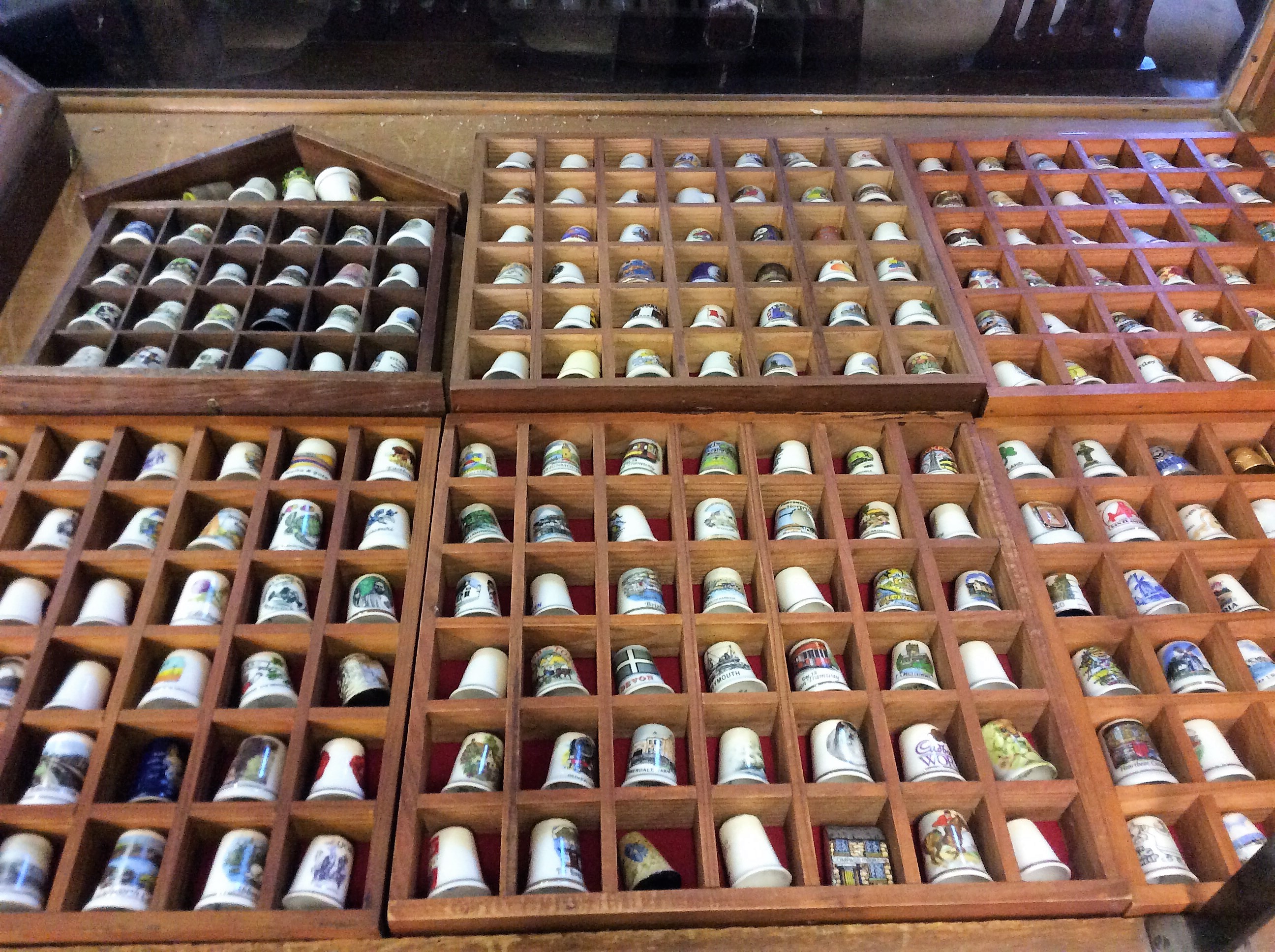 A collection of various boxed thimble shells.