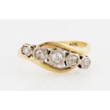 A five stone diamond ring, set with five graduated old cut diamonds, total diamond weight approx.