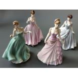 Four Coalport figurines titled 'Isabella', 'True love', 'The dream unfolds' and 'The rose ball'.