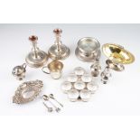 A collection of hallmarked silverware, to include a christening cup, a pair of weighted
