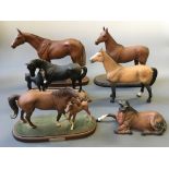 Six horse figurines including one Beswick, ‘First Born’, ‘Black Beauty’, ‘Arkle’, ‘Grundy’, etc.