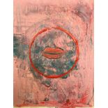 SHEILA BENSON. Framed, signed initials, titled 'Hot Lips', oil on canvas, lips on pink background,