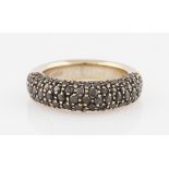 A David Morris 18ct yellow gold black diamond ring, half band pave set with round brilliant cut