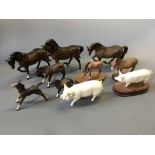 Six various Beswick horses, one Beswick pig, ‘Young Spirit’, ‘Boar Large White’ and mounted donkey.
