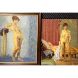 JOHN VILLAGE. Two signed, oil on board, one unframed, dated 1983 and titled ‘Nude with Towel’, one