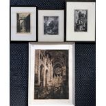 Four framed etchings and/or engravings. One by J. C. BENTLEY of a landscape by T. CRESWICK A.R.A;