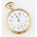 A gold plated E. Howard Watch Co., Boston, open face crown wind pocket watch, the white enamel