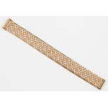 A three colour 9ct gold mesh link bracelet, hallmarked London 1973, length approx. 18cm.