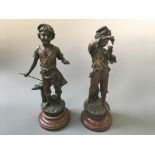 Two spelter figures mounted on wood by Delavigne, ‘Laborieux’ and ‘Flaneur’.
