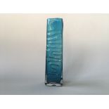 A Whitefriars Totem design vase in kingfisher blue, 26.8cm x 7.5cm at base.