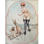 C. VON SEEBACH. Framed, signed initials, study of nude female on a beach, 29cm x 24cm.