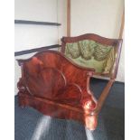 Early 19th century half tester mahogany bed with green canopy.