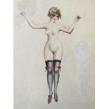 C. VON SEEBACH. Framed, unsigned, watercolour on paper, study of nude female, 35.5cm x 25cm.