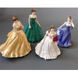 Four Royal Worcester figurines titled 'Moonlight and Roses', 'A golden moment' and 'Forever'.