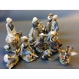 A collection of ten Lladro figurines to include a cat, a rabbit and a dove.