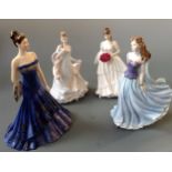Four Royal Worcester figurines titled 'Midsummer Waltz', 'Sarah', 'With all my heart', 'Roses of