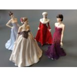 Four Royal Doulton figurines titled 'Winters walk', 'Anniversary ball', 'Ruby' and 'Catherine'.