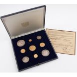 A 1972 Jersey Royal Wedding Anniversary gold and silver coin set, to include five gold coins from £