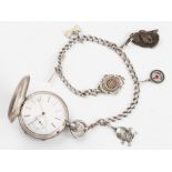 A Droz & Perret crown wind full hunter pocket watch, the white enamel dial having hourly Roman