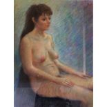 JOHN VILLAGE. Framed, signed, pastel on paper, seated female nude at three-quarter angle and