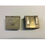 Two military embossed belt boxes.