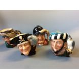 *Four large Royal Doulton Toby jugs titled Long John Silver, The Poacher, Gone Away and The