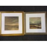 Two framed, glazed watercolour landscapes depicting sunsets, both signed 'Hobson', one 28cm x 28.