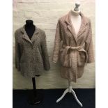 Two Jean Muir buttoned collared coats, one wool in zig zag design, size 10, one pink mohair and wool