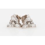 A pair of diamond earrings, the triangular design set with marquise and round brilliant cut