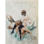 C. VON SEEBACH. Framed, unsigned, study of nude female and a merman, 31.5cm x 23.5cm.