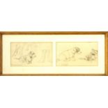 K. F. BARKER. A pair of drawings, one depicting a dog titled 'I'm sick of women', the other