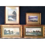 Four framed, signed, watercolour and body colour on paper, river landscapes and seascapes, by J.