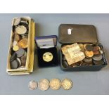 A collection of coins, to include crown coins of William III, George III, and Queen Victoria.