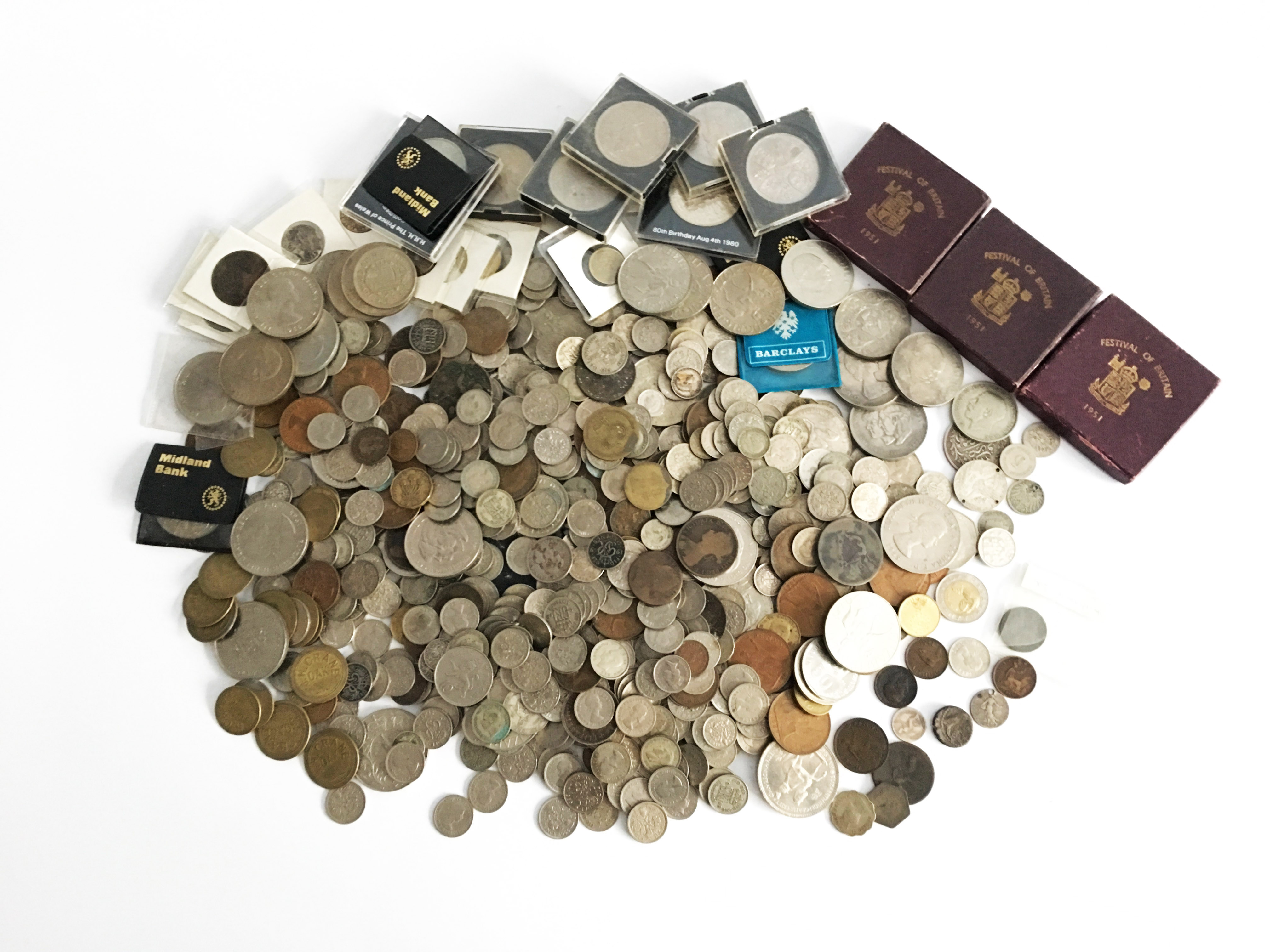 A collection of George III to Elizabeth II coins including; half pennies, pennies, farthings,