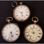 Three Victorian silver pocket watches, all open face key wind, hallmarked Birmingham 1879, 1891