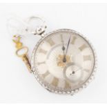 A Victorian silver cased open faced crown wind pocket watch, the silvered dial having hourly Roman