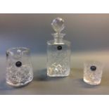 Thomas Webb Crystal Burlington Whisky Jug, Square Spirit decanter with topper and set of six