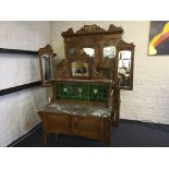 A satin wood Edwardian bedroom suite with marble topped tile back washstand, mirror back dresser and