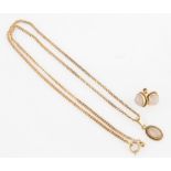 A suite of hallmarked 9ct yellow gold rose quartz jewellery, comprising a pendant and chain and a