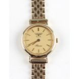 A ladies Longines Resence quartz wrist watch, the gold tone dial having hourly baton markers,