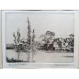 BRUCE IRVING. Three framed, signed in pencil to margin, dry point etchings of English landscapes,